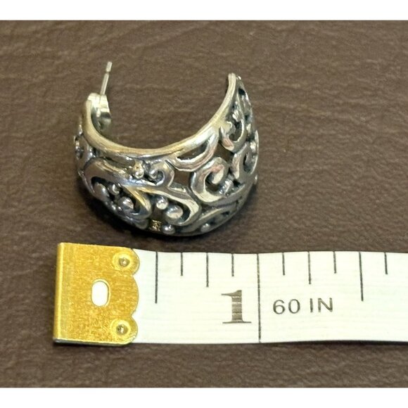 VTG SIGNED MEXICO 925 Sterling Silver Filigree Half Hoop Pierced Earrings - Picture 5 of 6